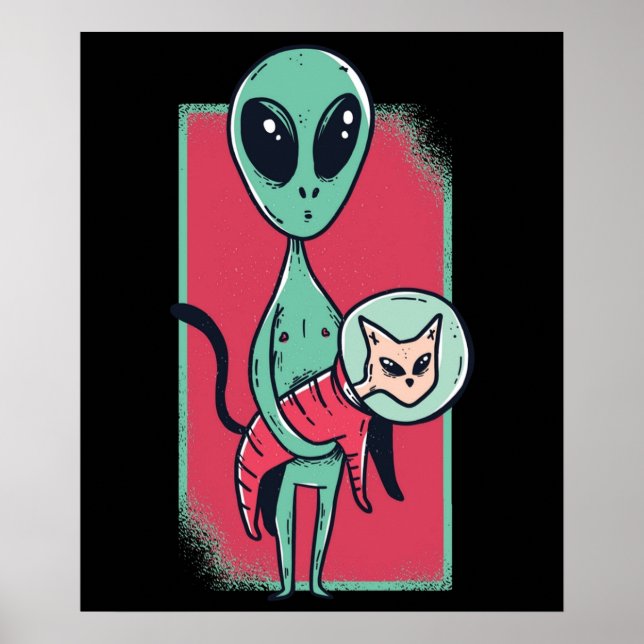 Affiche Amusant Alien Amoureux des chats UFO Kitten vaisse (Devant)