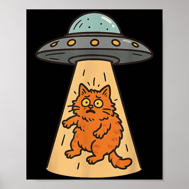 Affiche Amusant Alien Chat Enlèvement Ufo vaisseau spatial (Devant)