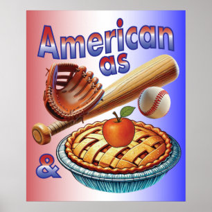 Affiche Amusant américain comme Baseball & Pomme Pie