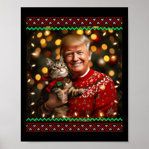 Affiche Amusant Amoureux des chats Noël Sweater Trump Ugly