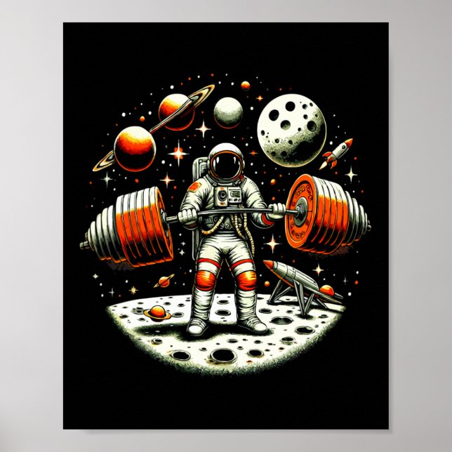 Affiche Amusant Astronaut Spaceman Poids Fitness Gym (Devant)