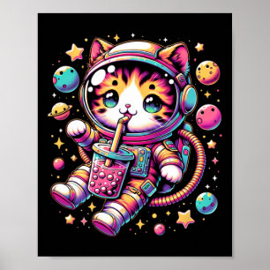 Affiche Amusant astronaute espace Kawaii Boba Tea Cat