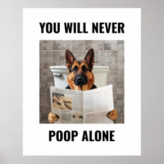 Affiche Amusant Berger Allemand Assis Sur Toilettes Mur Ar
