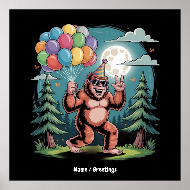 Affiche Amusant Bigfoot fête d'anniversaire Bash Balloons (Devant)