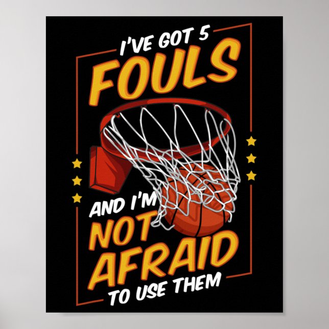 Affiche Amusant Bysketbyll Joueur 5 Fouls Défense Sortir (Devant)