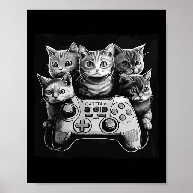 Affiche Amusant Cat Video Game Controller Squad (Devant)