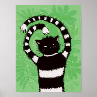 Affiche Amusant Chat Vert Feuille Nature
