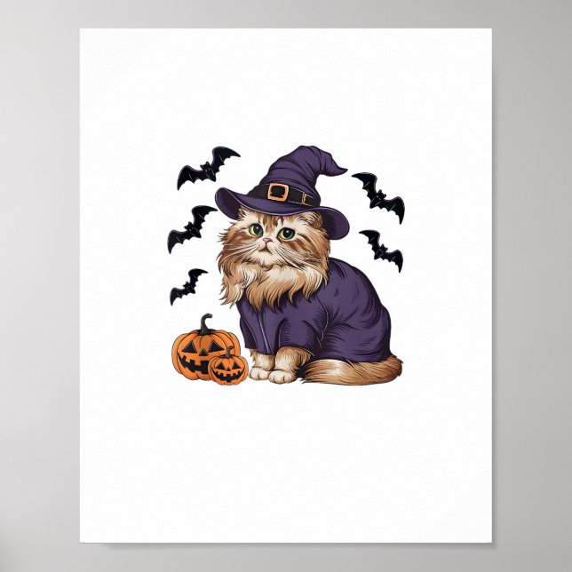 Affiche Amusant Citrouille Chat Sorcière Costume Perse Cha (Devant)
