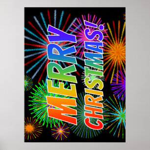 Affiche Amusant, coloré, Spectre Arc-En-Ciel "MERCI NOËL !