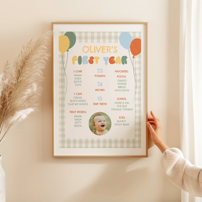 Affiche Amusant d'être UN Anniversaire 1 an Gingham Vert (Créateur téléchargé)
