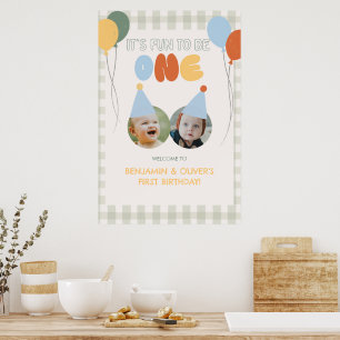 Affiche Amusant d'être UN Gingham Vert Bienvenue pour le 1