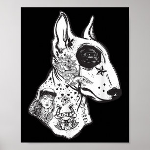 Affiche Amusant Enked Bull Terrier Old School Tattoo Chien