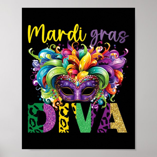 Affiche Amusant Et Festif Mardi Gras Diva Conception Attir (Devant)