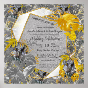 Affiche Amusant Expressif en feuille plante Jaune et Gris