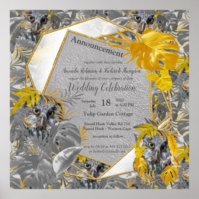 Affiche Amusant Expressif en feuille plante Jaune et Gris (Devant)