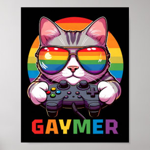 Affiche Amusant Gaymer Cat Gamer Lgbtq Pride Rainbow Vidéo