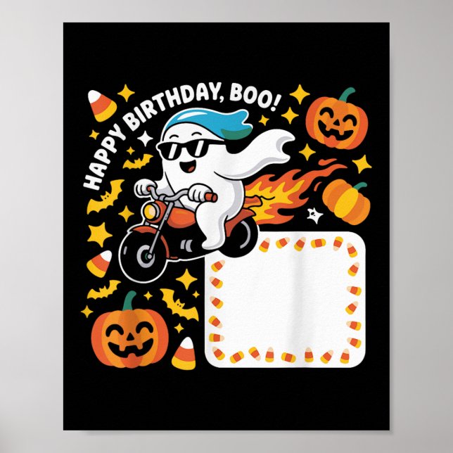 Affiche Amusant Ghost Biker Design Halloween Avec Flames E (Devant)
