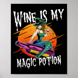 Affiche Amusant Halloween Boire Sorcière Magique Boire Vin