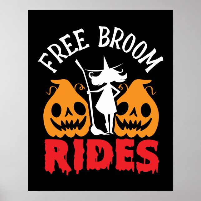 Affiche Amusant Halloween Free Broom Rides sorcier Citroui (Devant)
