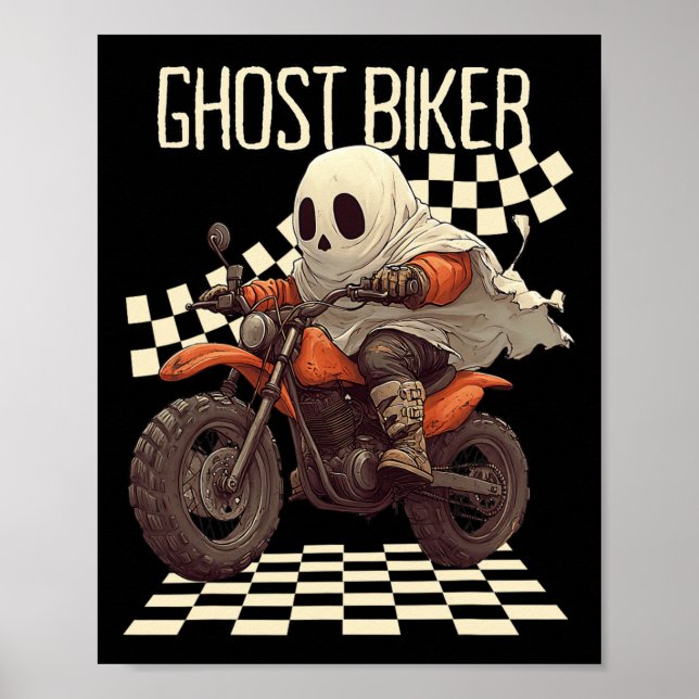 Affiche Amusant Halloween Ghost Biker sur moto (Devant)