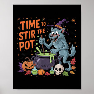 Affiche Amusant Halloween Werewolf Temps Pour Remuer Le Po
