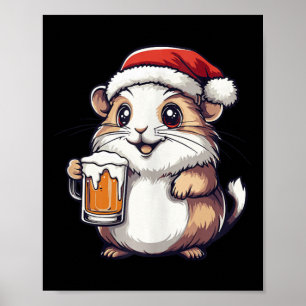 Affiche Amusant Hamster De Noël Avec Bière Comique