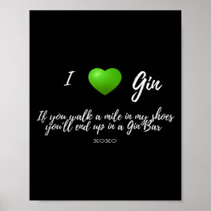 Affiche Amusant J'Aime Gin Drinker Coeur Graphisme Partie