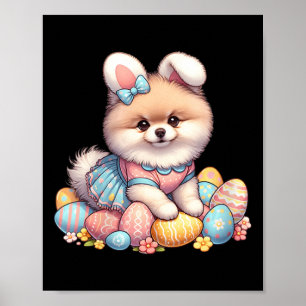 Affiche Amusant Jour de Pâques Poméranien Lapin Costume