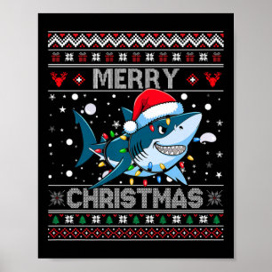 Affiche Amusant Joyeux Vilain Requin de Noël Santa Hat Lum