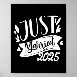 Affiche Amusant Juste Marié 2025 Mignonne Mariée Et Groom