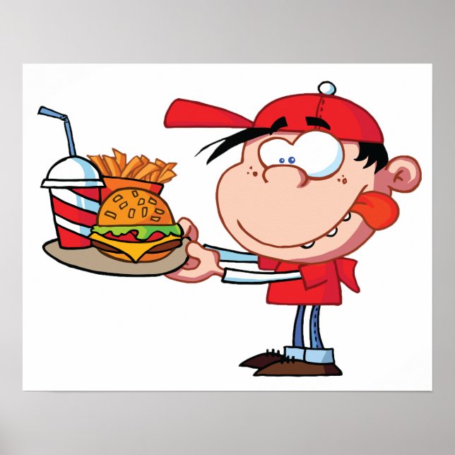 Affiche Amusant Kid Fast Food Burger, Fries et Boire (Devant)