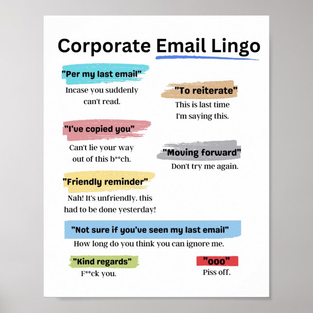 Affiche Amusant Lingo d'e-mail d'entreprise (Devant)