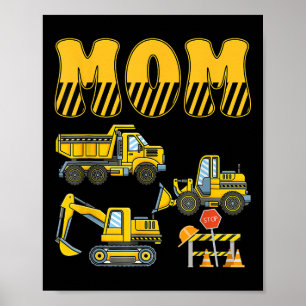 Affiche Amusant Maman Papa Construction Excavateur Enfants