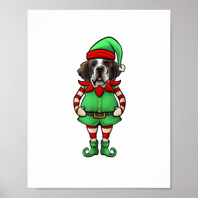 Affiche Amusant Noël Elf St Bernard Chien Saint Bernard (Devant)