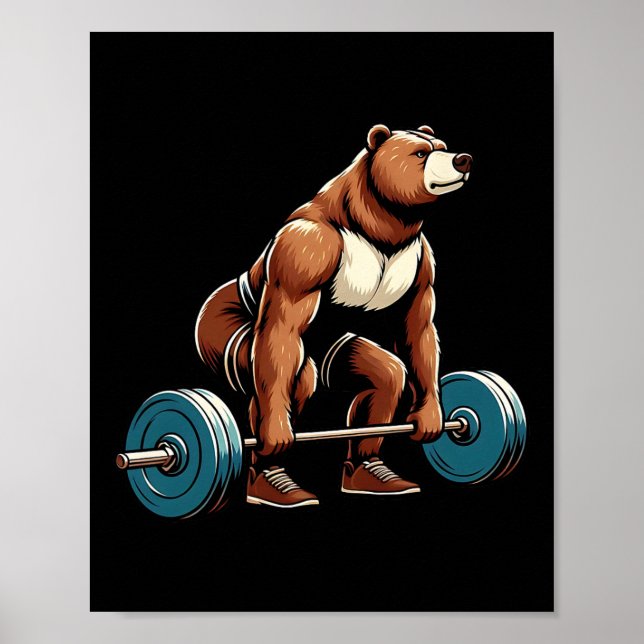 Affiche Amusant Ours Poids de levage Bodybuilding Exercice (Devant)