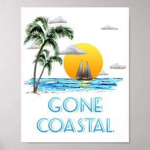 Affiche Amusant Partir Côtier Nautique Coucher du soleil d