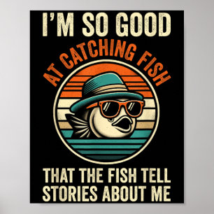 Affiche Amusant Pêche Pêcher Pêcher Poisson Vintage Pêcheu