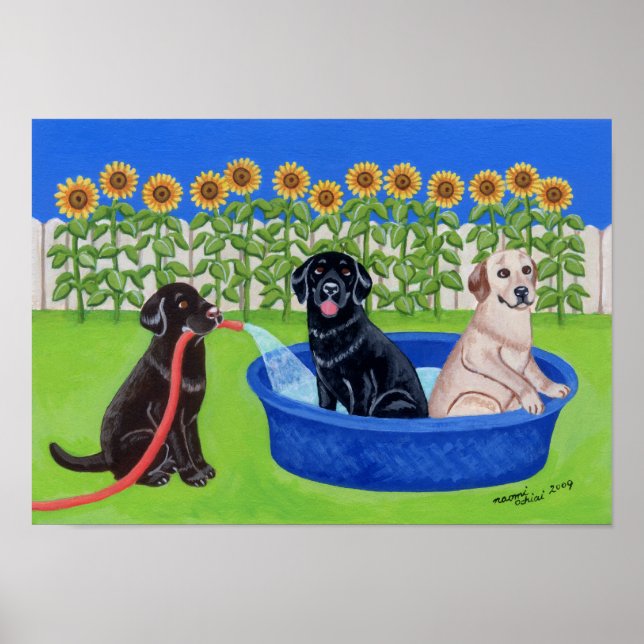 Affiche Amusant Pool Party Labradors Artwork (Devant)