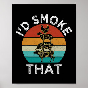 Affiche Amusant Retro Bbq Party Fumeur Chef Papa Cadeau J’