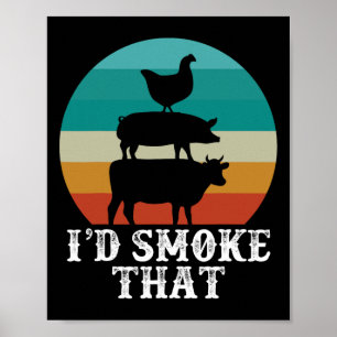 Affiche Amusant Retro Bbq Party Fumeur Chef Papa Cadeau J’