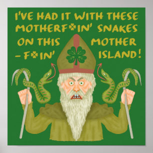 Affiche Amusant Saint Patrick's Day Snakes Joke Green Iris