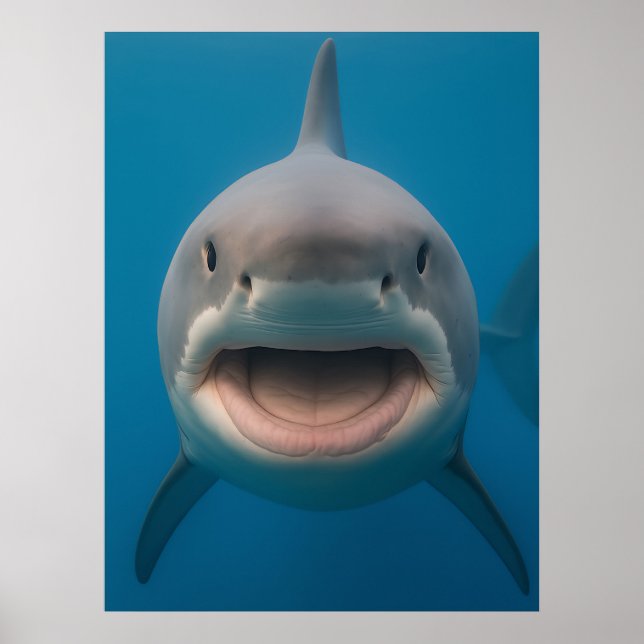 Affiche Amusant sans dents grand requin blanc peint art (Devant)