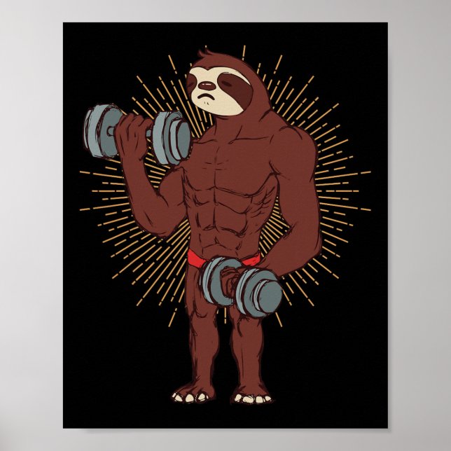 Affiche Amusant Sloth Exercice Poids Lifting Gym Ra (Devant)