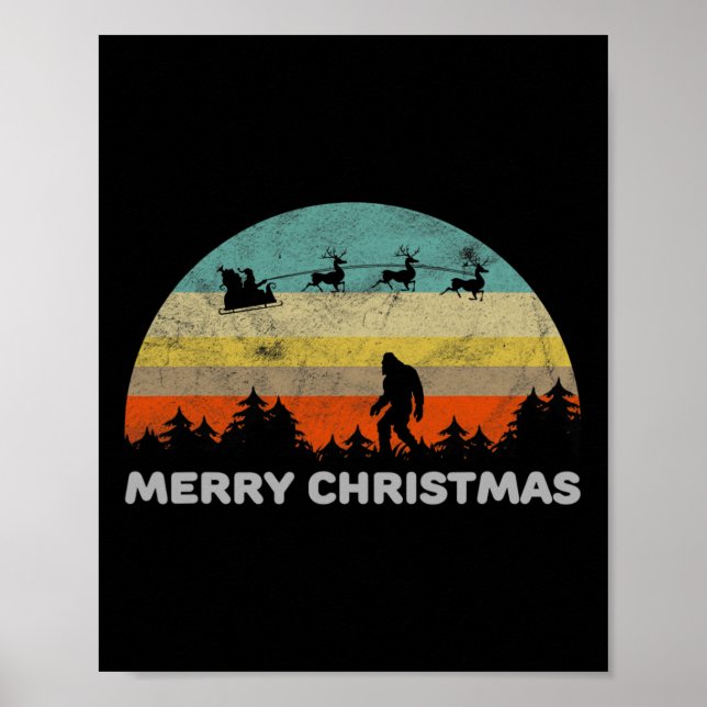 Affiche Amusant style rétro Big Pied Joyeux Noël Yeti (Devant)