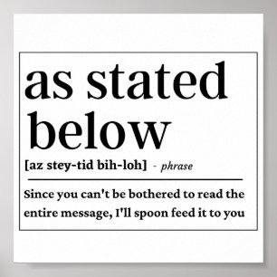 Affiche Amusant Tel qu'indiqué ci-dessous définition