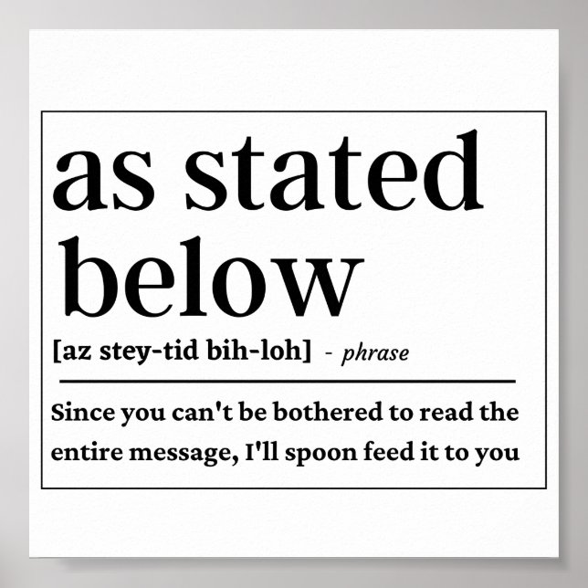 Affiche Amusant Tel qu'indiqué ci-dessous définition (Devant)