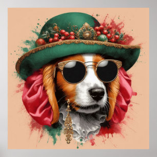 Affiche Amusante aquarelle AI Image Chien Portant l'affich