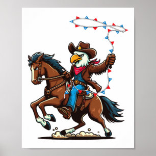 Affiche Amusante Bald Eagle Cowboy équitation Swding