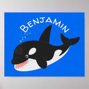 Affiche Amusante baleine orque mignonne dessin animé