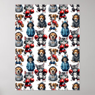 Affiche Amusante Boxe Chat Chien Motif Design